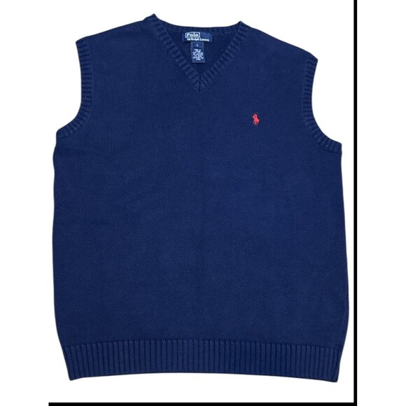 Polo Ralph Lauren Men’s Sweater Vest Navy Blue Knit V-Neck Sleeveless Size L - Picture 1 of 6